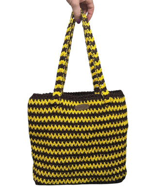 Sac Crocheté à la Main – Élégance Marron-Jaune