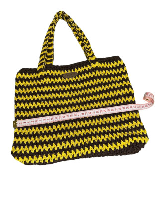 Sac Crocheté à la Main – Élégance Marron-Jaune