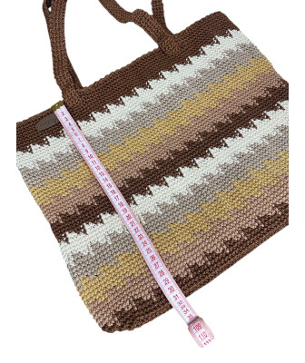 Sac Crocheté à la Main – Élégant Accessoire en Mélange Café, Gris, Jaune et Lait