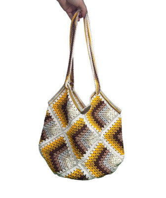 Handmade Crochet Bag – Elegant Brown and Yellow Mélange