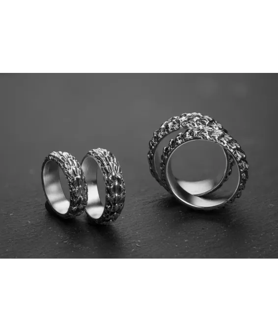 Bague artisanale en argent 925 avec gravure de dragon – oxydée ou argent clair | UGRANDH