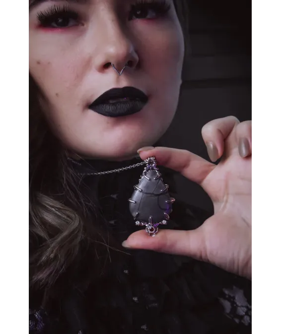 Pendentif en argent 925 oxydé avec pierre naturelle – style gothique Pendentif gothique avec jaspe Picasso – argent noirci fait main | UGRANDH