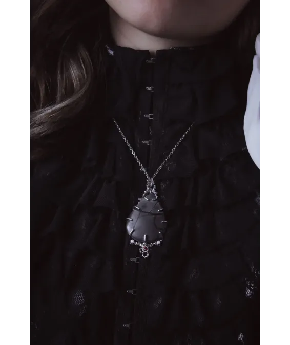 Pendentif en argent 925 oxydé avec pierre naturelle – style gothique Pendentif gothique avec jaspe Picasso – argent noirci fait main | UGRANDH
