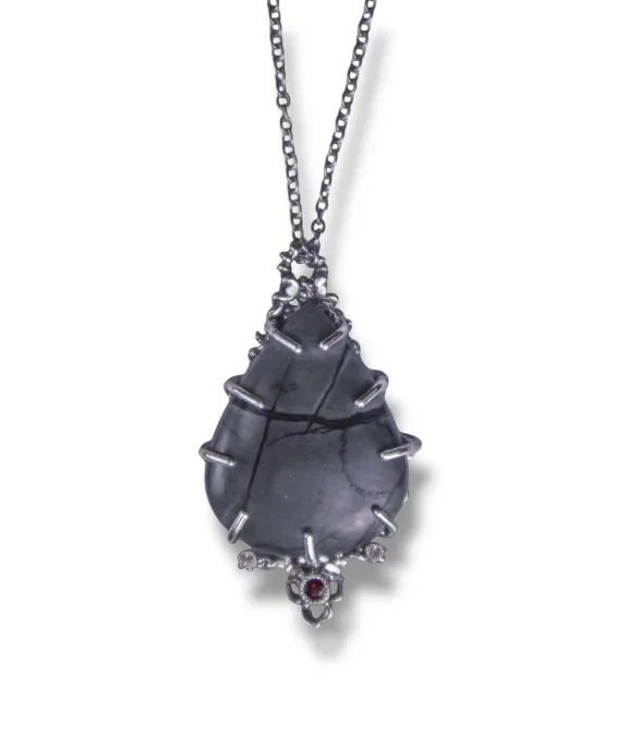 Pendentif en argent 925 oxydé avec pierre naturelle – style gothique Pendentif gothique avec jaspe Picasso – argent noirci fait main | UGRANDH