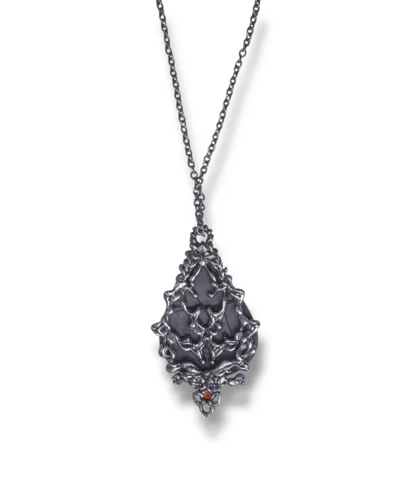 Pendentif en argent 925 oxydé avec pierre naturelle – style gothique Pendentif gothique avec jaspe Picasso – argent noirci fait main | UGRANDH