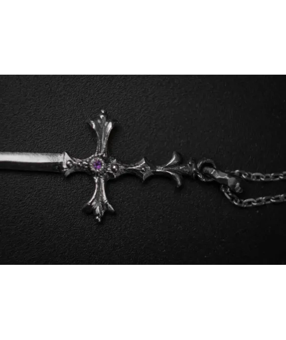 Pendentif épée avec pierre ronde 2 mm – style gothique en argent 925 Pendentif en forme d’épée avec pierre brillante – argent 925 fait main | UGRANDH